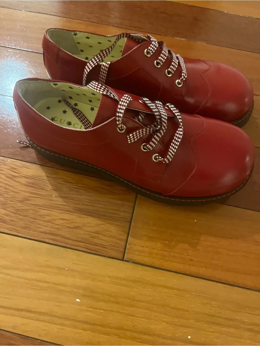 Authentic Gucci Red Kids Lace-Up Wingtip Oxfords